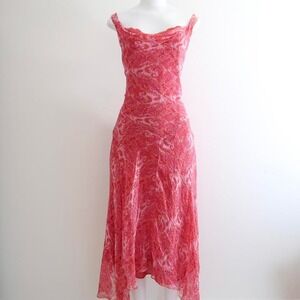 y2k silk paisley cowl neck maxi dress pink size L
